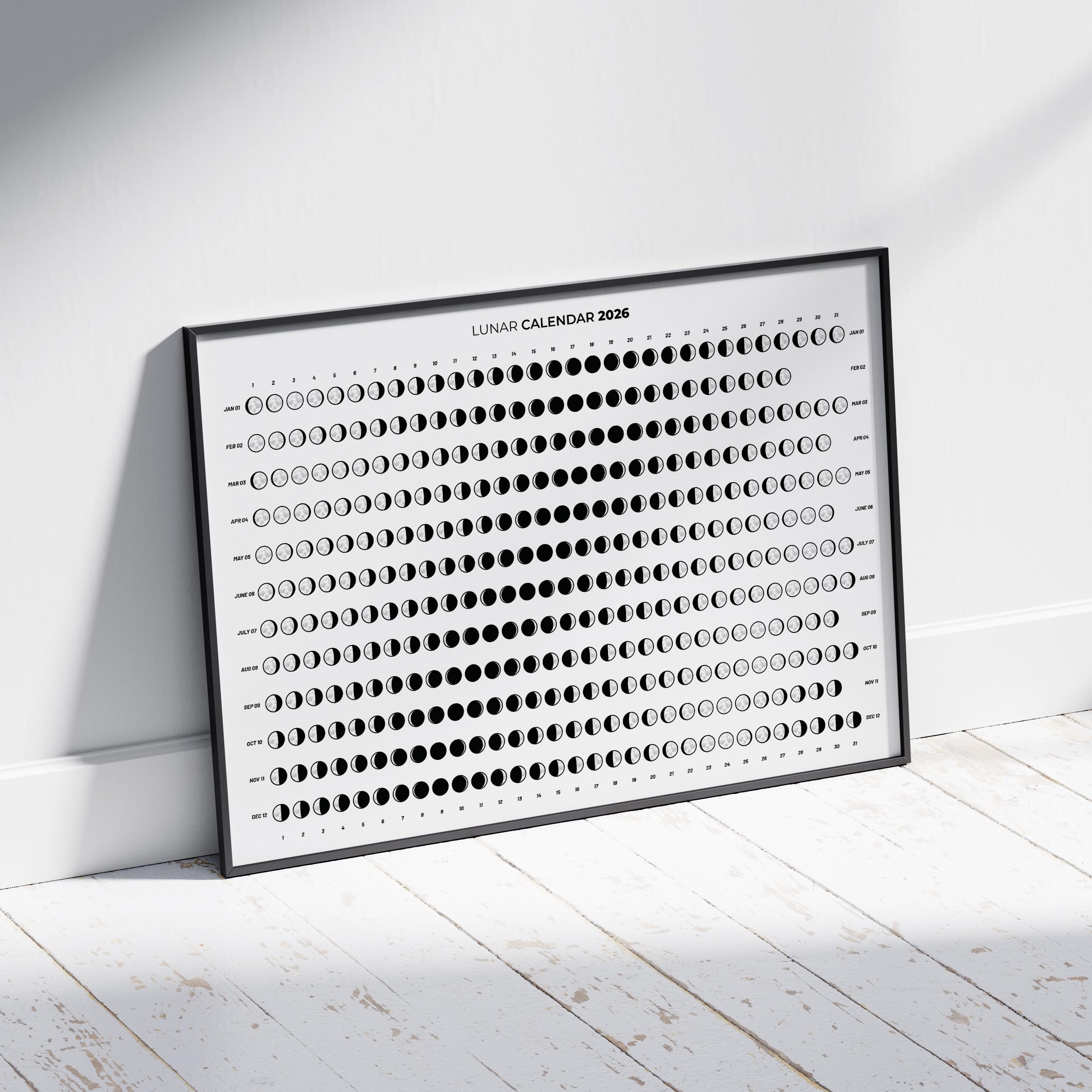 2026 Moon Calendar, Lunar Phases Chart in Landscape Orientation
